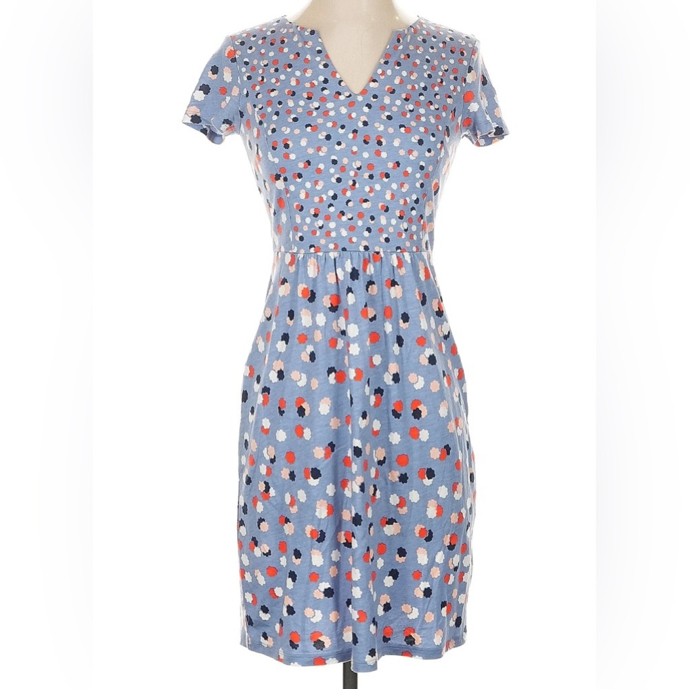 Boden Emory Jersey Polka Dot Periwinkle Blue, Red & White Knee Length Dress Sz 8 - Picture 1 of 11